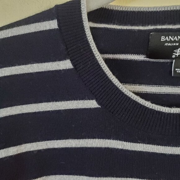 Banana Republic X Baruffa Italian Merino Wool Navy Gray Striped Sweater Size L - Picture 4 of 8